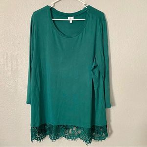 🌻 2/$15 Green Dress barn XL scoop neck 3/4 sleeve